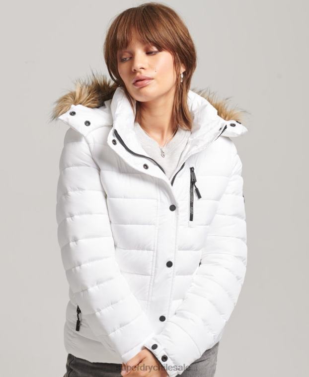 mujer Superdry blanco chamarra acolchada corta con capucha 2R68Z3669
