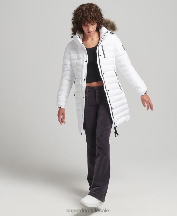 mujer Superdry blanco chamarra acolchada de pelo sintético con capucha 2R68Z3606