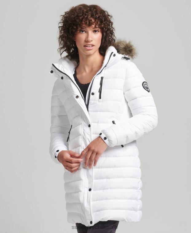 mujer Superdry blanco chamarra acolchada de pelo sintético con capucha 2R68Z3606