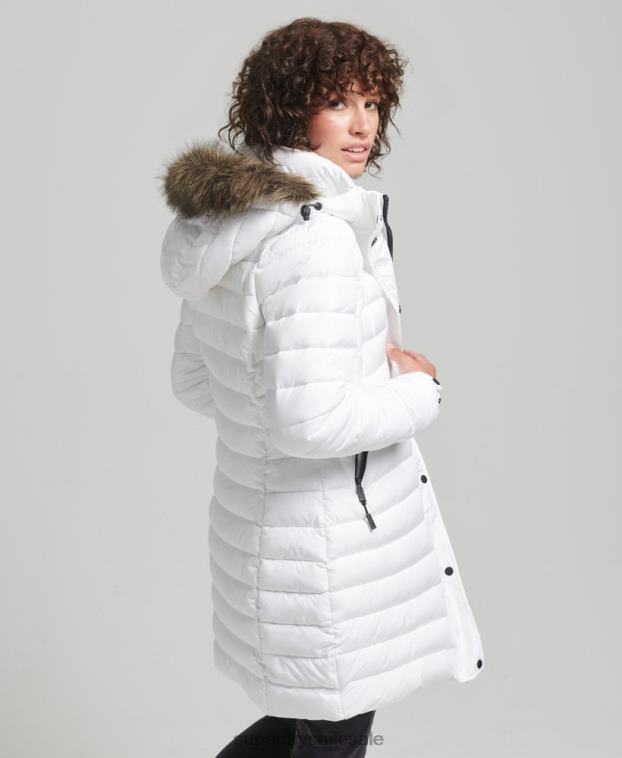 mujer Superdry blanco chamarra acolchada de pelo sintético con capucha 2R68Z3606
