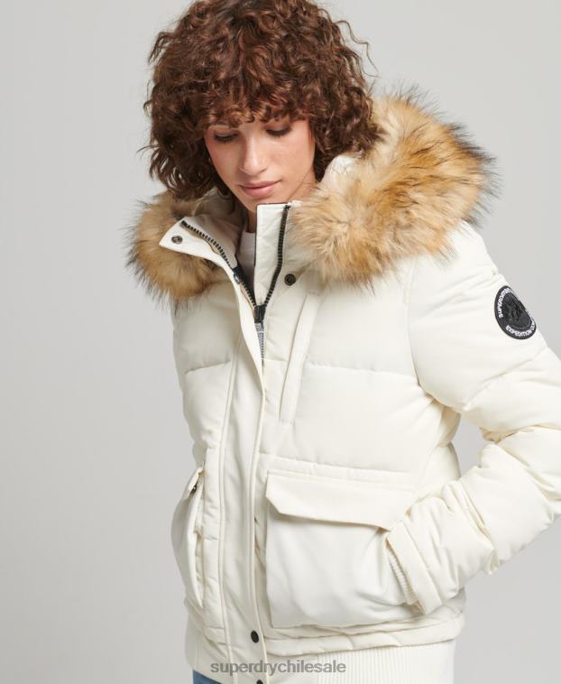 mujer Superdry blanco chamarra bomber acolchada Everest con capucha 2R68Z5447