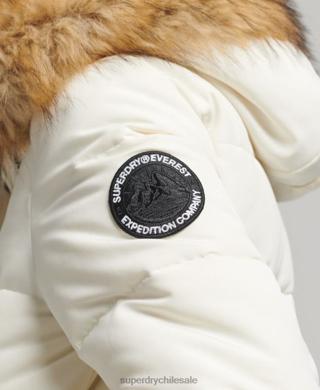 mujer Superdry blanco chamarra bomber acolchada Everest con capucha 2R68Z5447