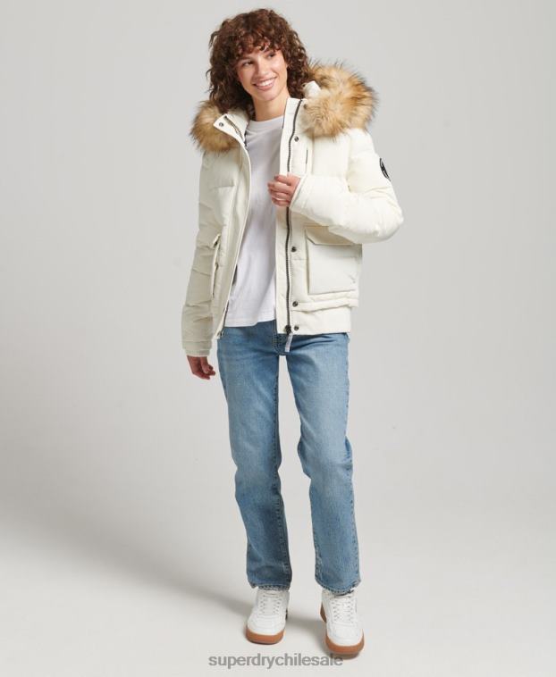 mujer Superdry blanco chamarra bomber acolchada Everest con capucha 2R68Z5447