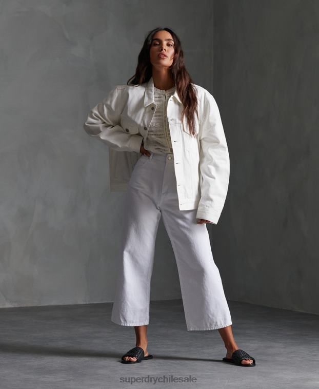 mujer Superdry blanco chaqueta de camionero de novio 2R68Z3854