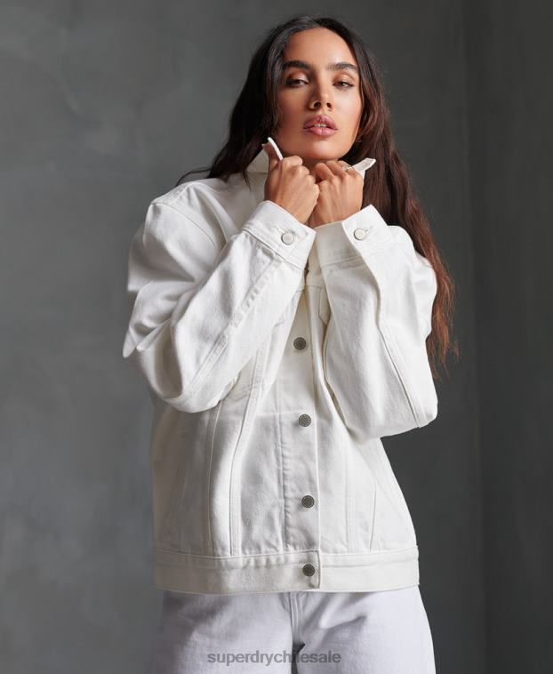 mujer Superdry blanco chaqueta de camionero de novio 2R68Z3854