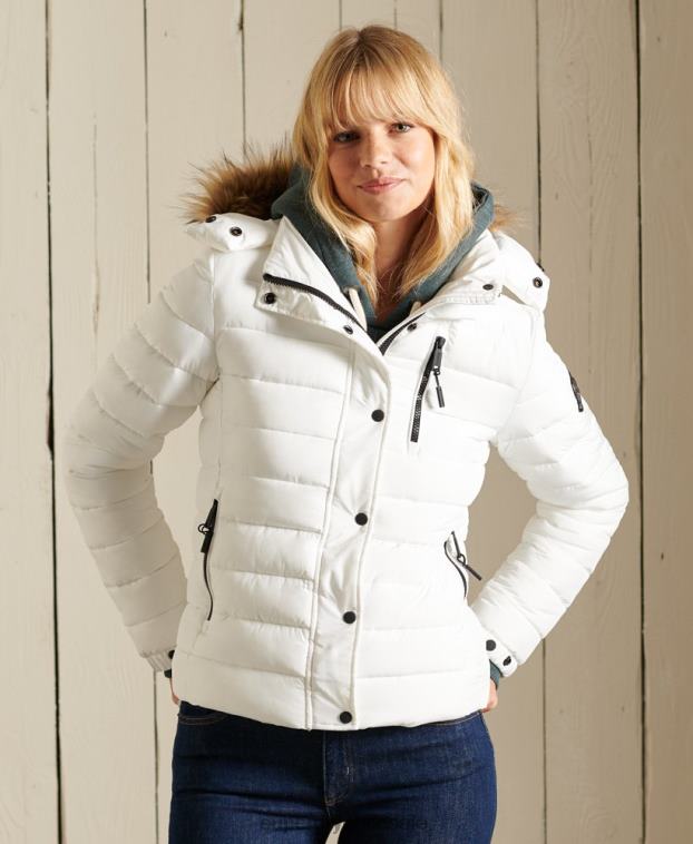 mujer Superdry blanco chaqueta fuji clásica de piel sintética 2R68Z3652