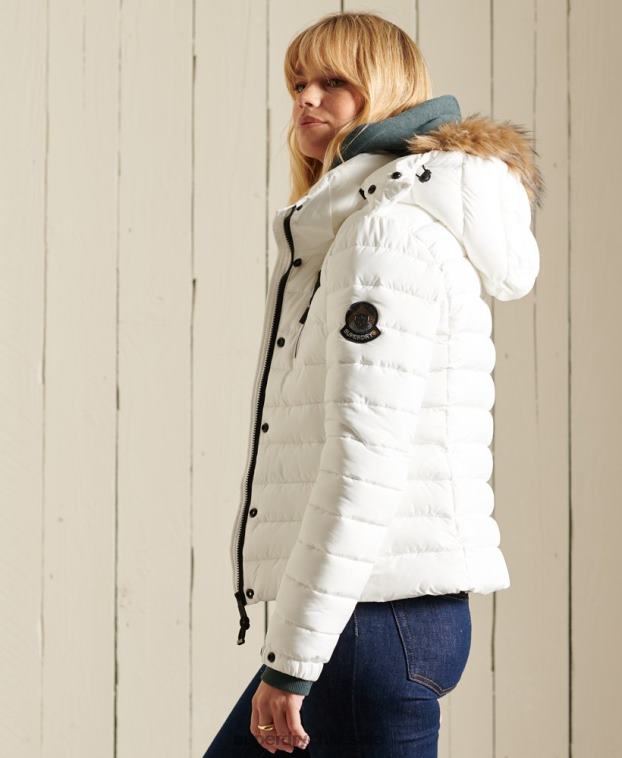 mujer Superdry blanco chaqueta fuji clásica de piel sintética 2R68Z3652