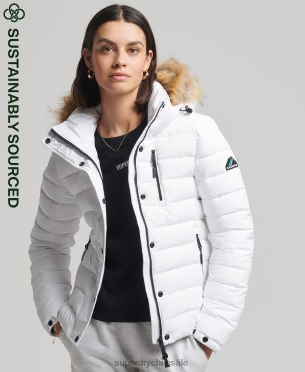 mujer Superdry blanco chaqueta fuji clásica de piel sintética 2R68Z3825