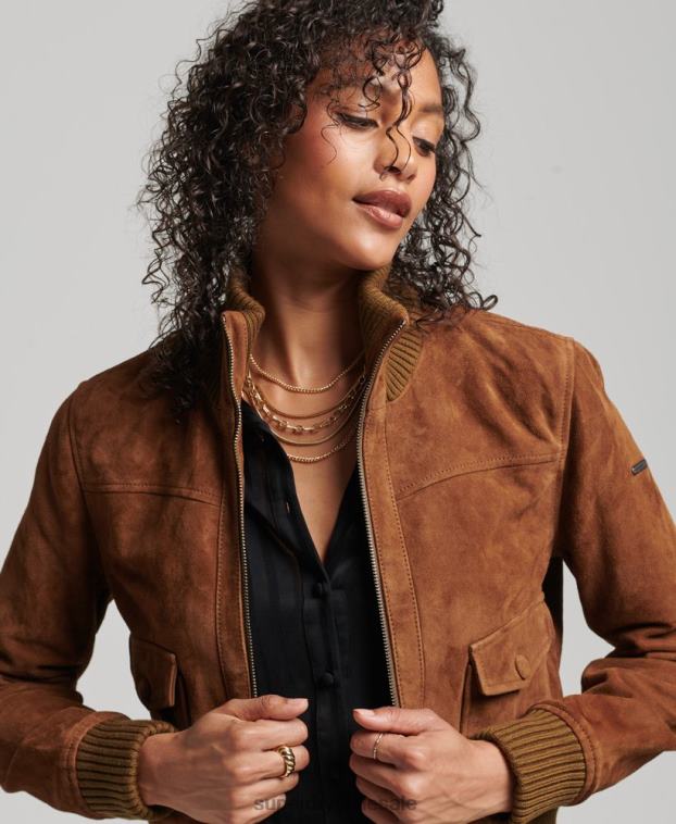 mujer Superdry broncearse bombardero de ante con cuello de punto studios 2R68Z3535