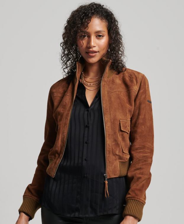 mujer Superdry broncearse bombardero de ante con cuello de punto studios 2R68Z3535