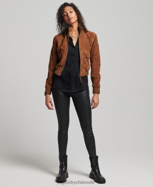 mujer Superdry broncearse bombardero de ante con cuello de punto studios 2R68Z3535