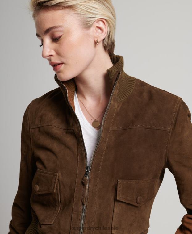 mujer Superdry broncearse chamarra bomber de gamuza con cuello de punto studios 2R68Z3700