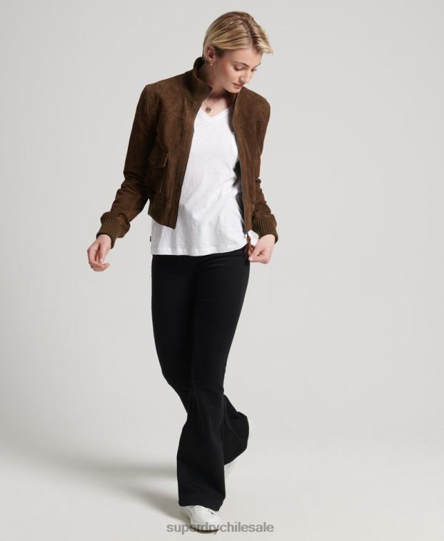 mujer Superdry broncearse chamarra bomber de gamuza con cuello de punto studios 2R68Z3700