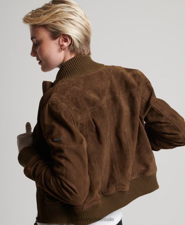 mujer Superdry broncearse chamarra bomber de gamuza con cuello de punto studios 2R68Z3700