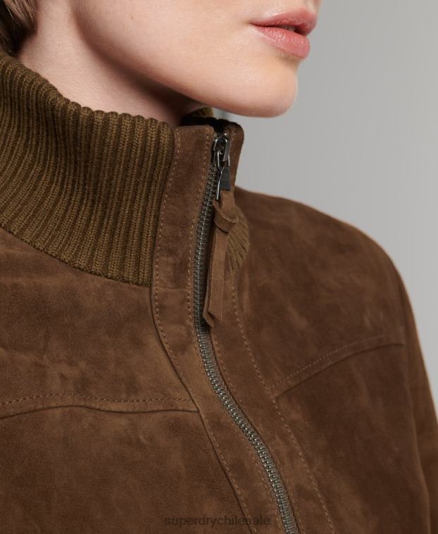 mujer Superdry broncearse chamarra bomber de gamuza con cuello de punto studios 2R68Z3700