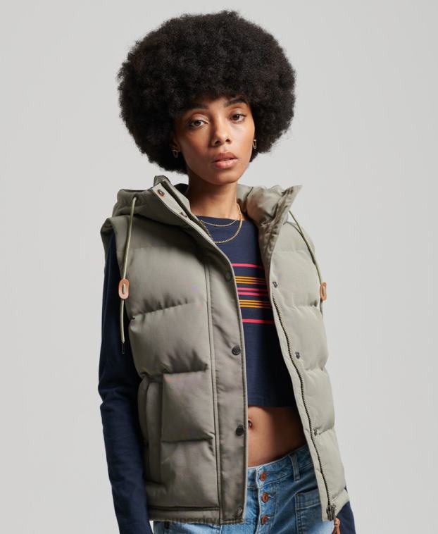 mujer Superdry caqui chaleco everest vintage con capucha 2R68Z3547