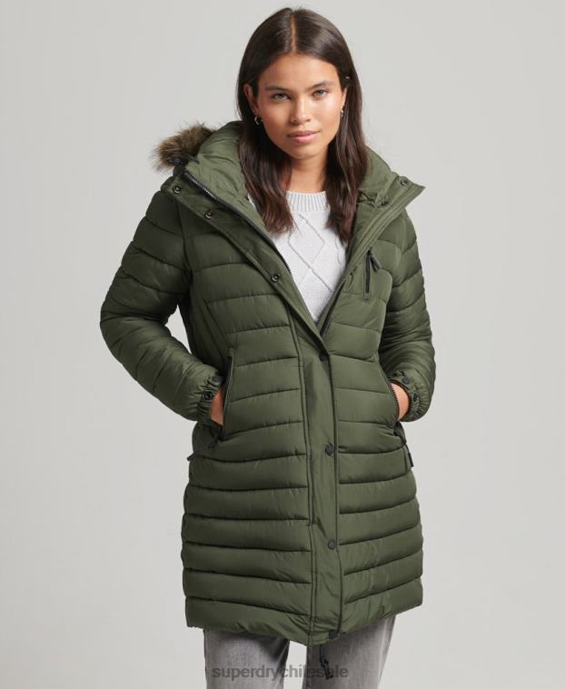 mujer Superdry caqui chamarra acolchada de pelo sintético con capucha 2R68Z3715
