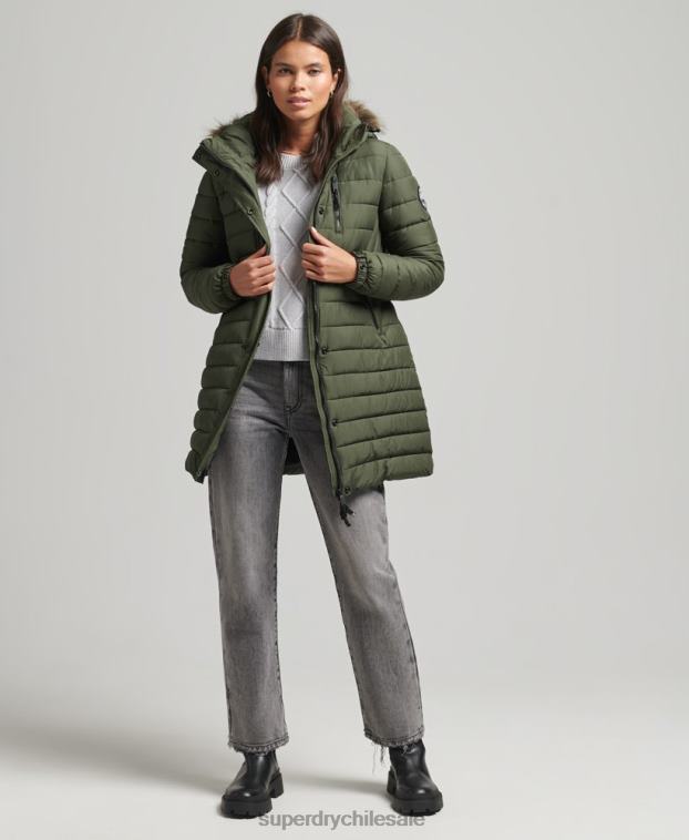 mujer Superdry caqui chamarra acolchada de pelo sintético con capucha 2R68Z3715