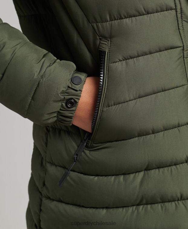 mujer Superdry caqui chamarra acolchada de pelo sintético con capucha 2R68Z3715