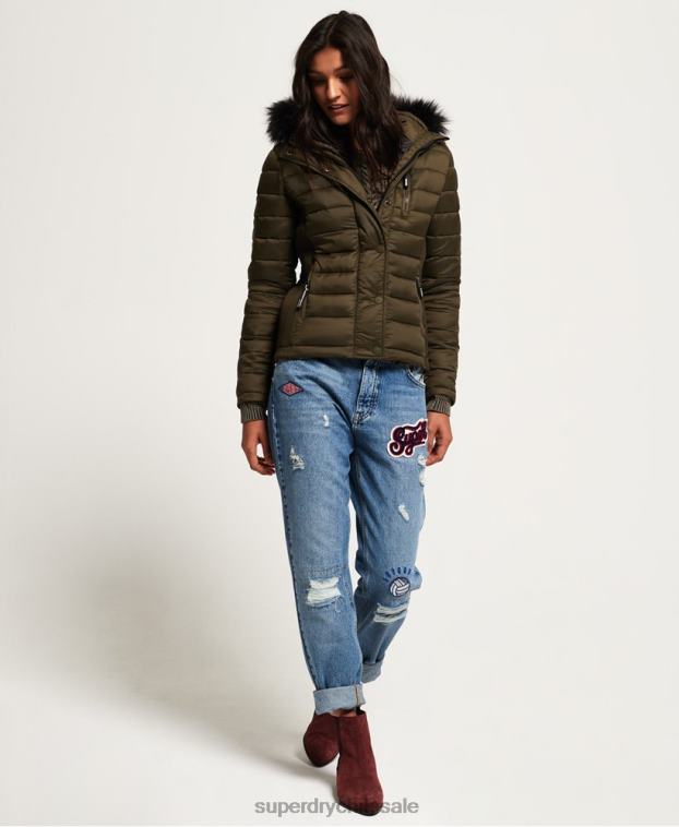 mujer Superdry caqui chamarra fuji slim con doble cremallera y capucha 2R68Z3845