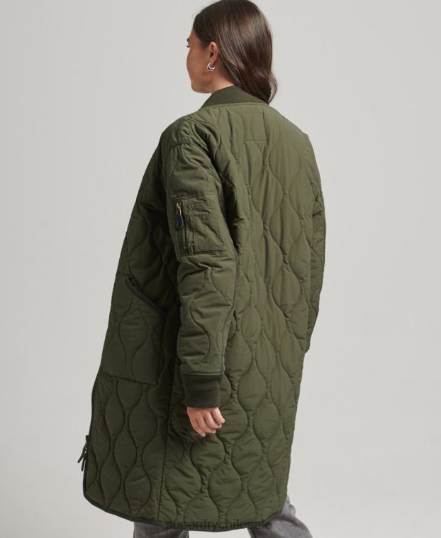 mujer Superdry caqui chamarra larga con forro acolchado 2R68Z5497