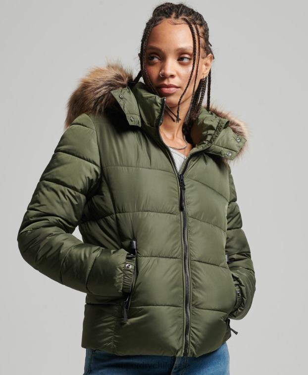 mujer Superdry caqui chaqueta fuji luxe con capucha de montaña 2R68Z5558