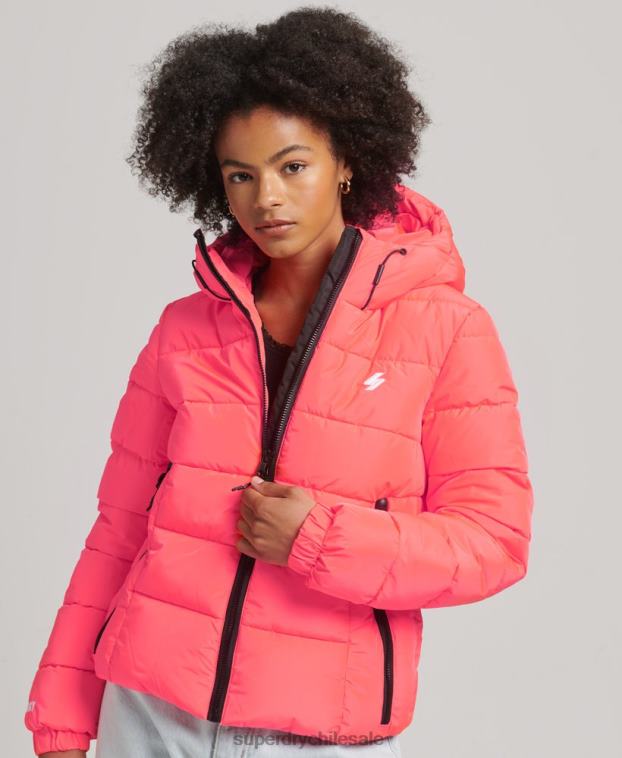 mujer Superdry coral chamarra acolchada Spirit Sports con capucha 2R68Z3698