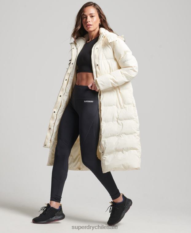 mujer Superdry crema chamarra capitonada con tren largo 2R68Z5520