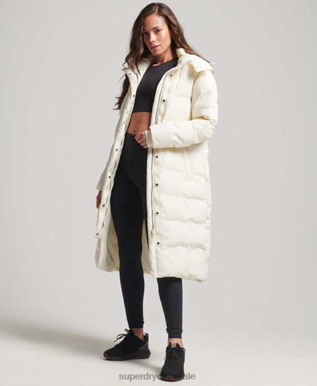 mujer Superdry crema chamarra capitonada con tren largo 2R68Z5520