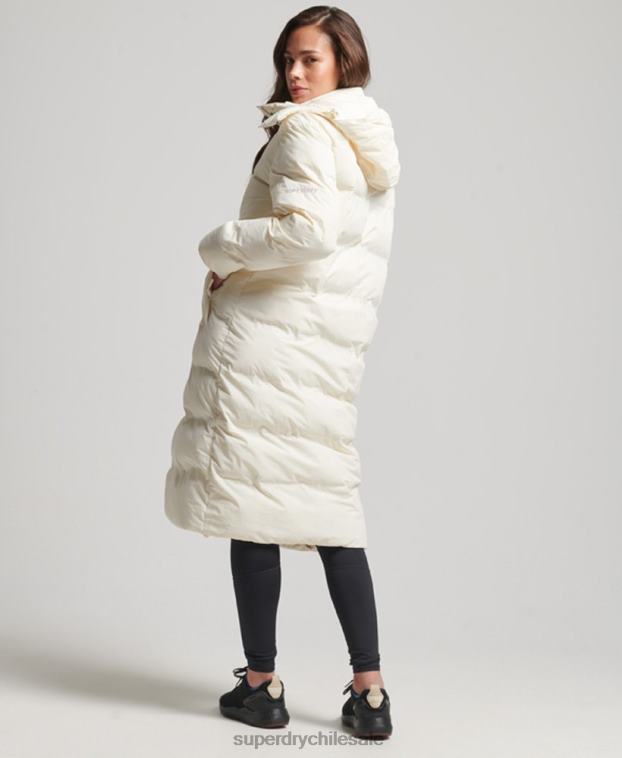 mujer Superdry crema chamarra capitonada con tren largo 2R68Z5520