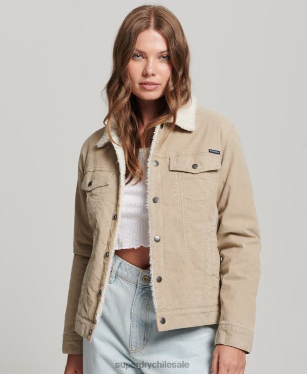 mujer Superdry crema chamarra estilo camionero de pana sherpa 2R68Z5599