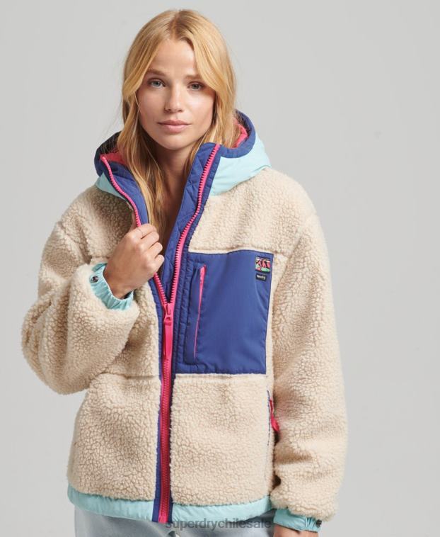 mujer Superdry crema chamarra sherpa con capucha 2R68Z3788