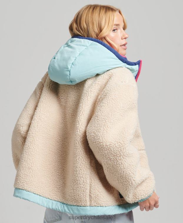 mujer Superdry crema chamarra sherpa con capucha 2R68Z3788
