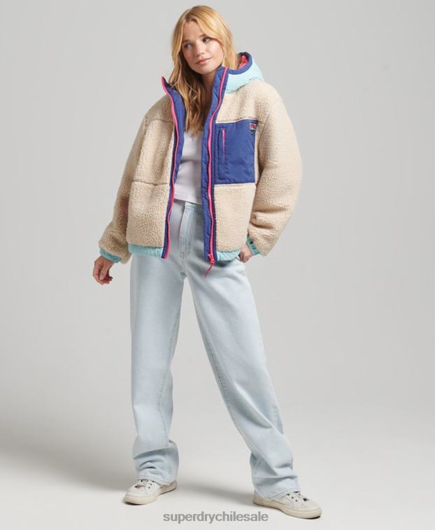 mujer Superdry crema chamarra sherpa con capucha 2R68Z3788