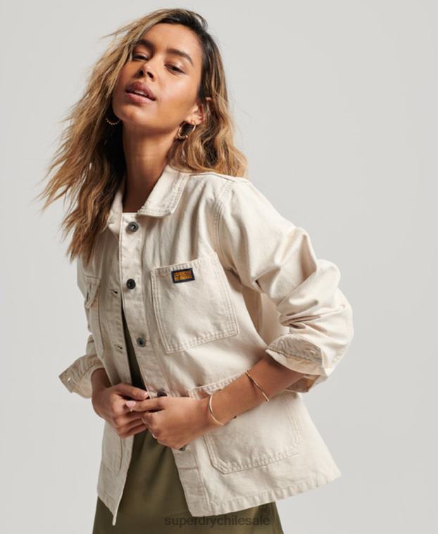 mujer Superdry crema chamarra vintage de algodón orgánico 2R68Z1970