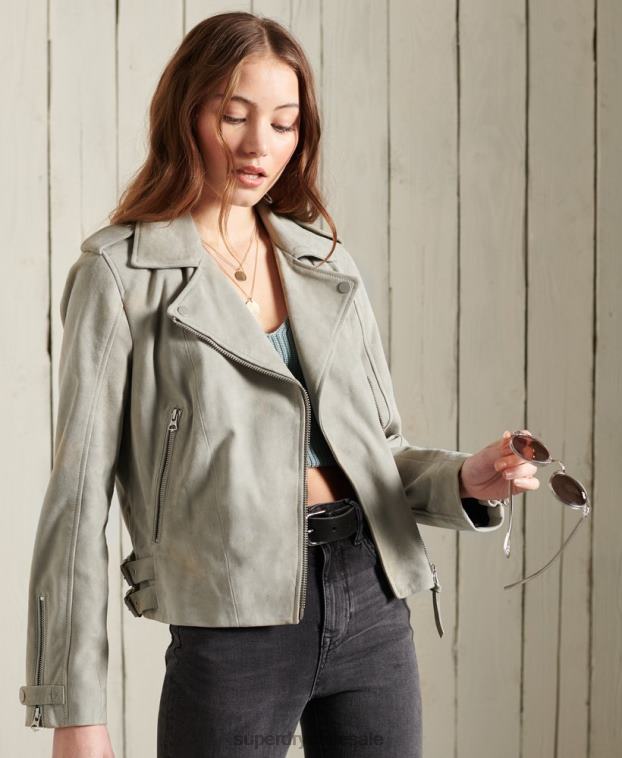 mujer Superdry crema chaqueta biker de ante clásica 2R68Z5668