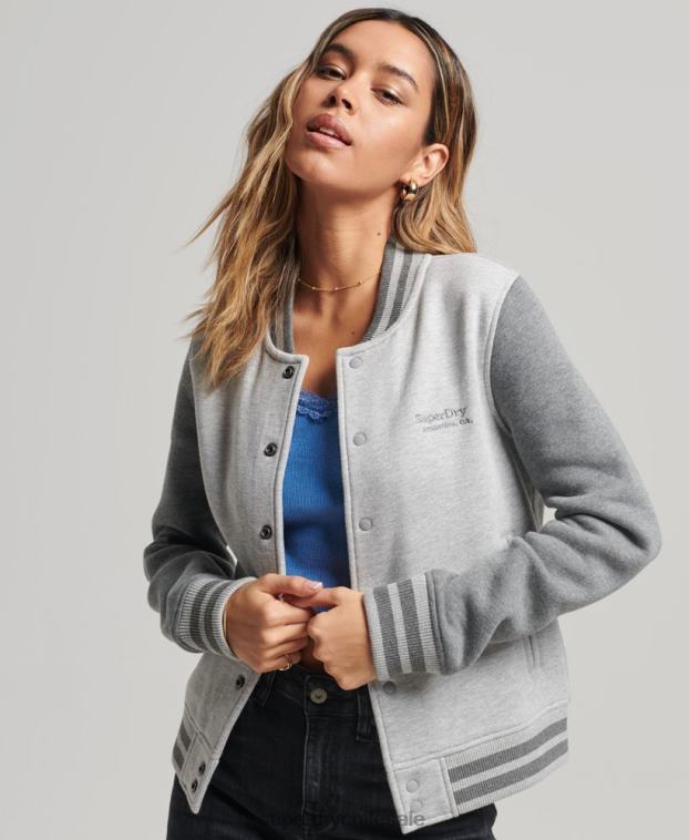 mujer Superdry gris chamarra bomber con logo vintage 2R68Z3325