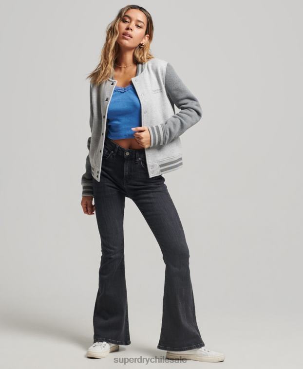 mujer Superdry gris chamarra bomber con logo vintage 2R68Z3325