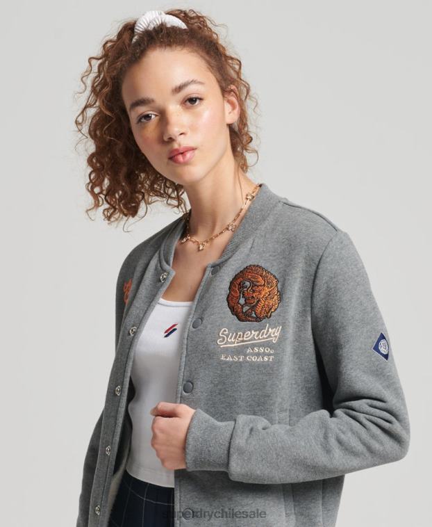 mujer Superdry gris chamarra bomber de jersey universitario 2R68Z5881