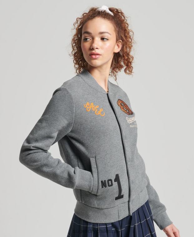 mujer Superdry gris chamarra bomber de jersey universitario 2R68Z5881