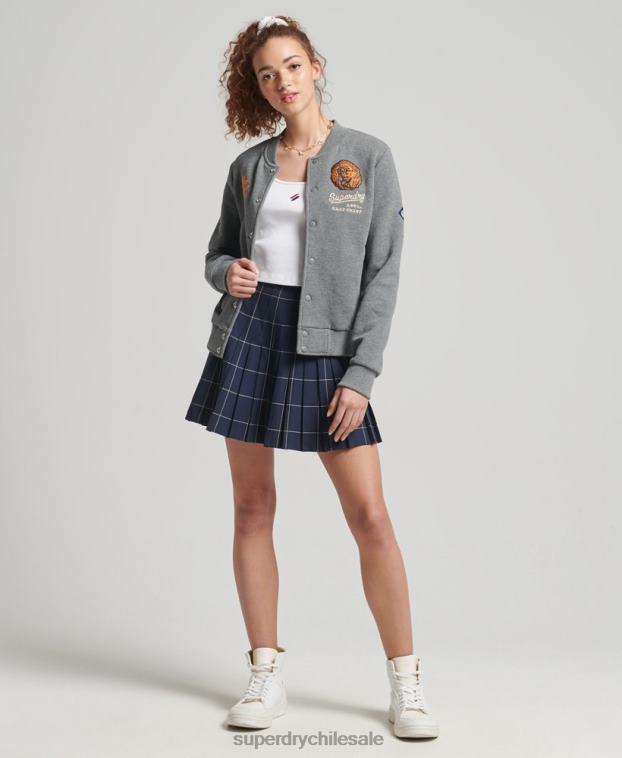 mujer Superdry gris chamarra bomber de jersey universitario 2R68Z5881