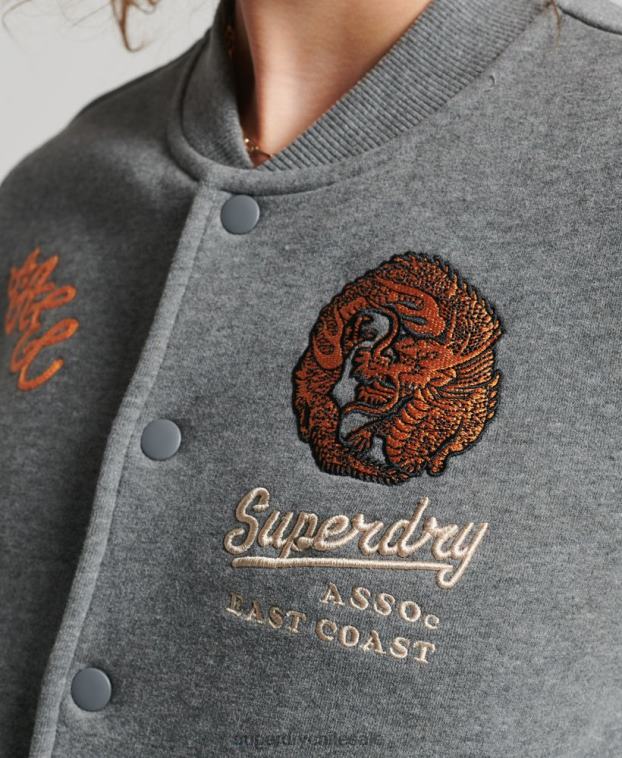 mujer Superdry gris chamarra bomber de jersey universitario 2R68Z5881
