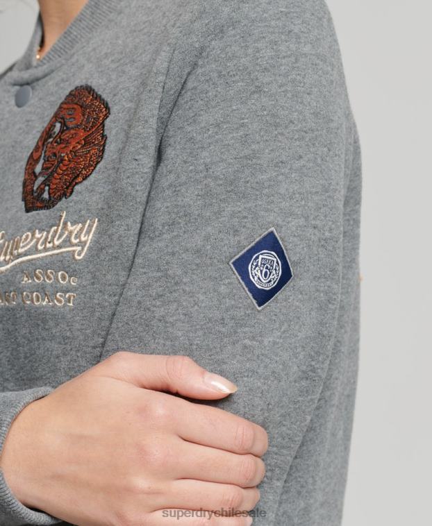 mujer Superdry gris chamarra bomber de jersey universitario 2R68Z5881