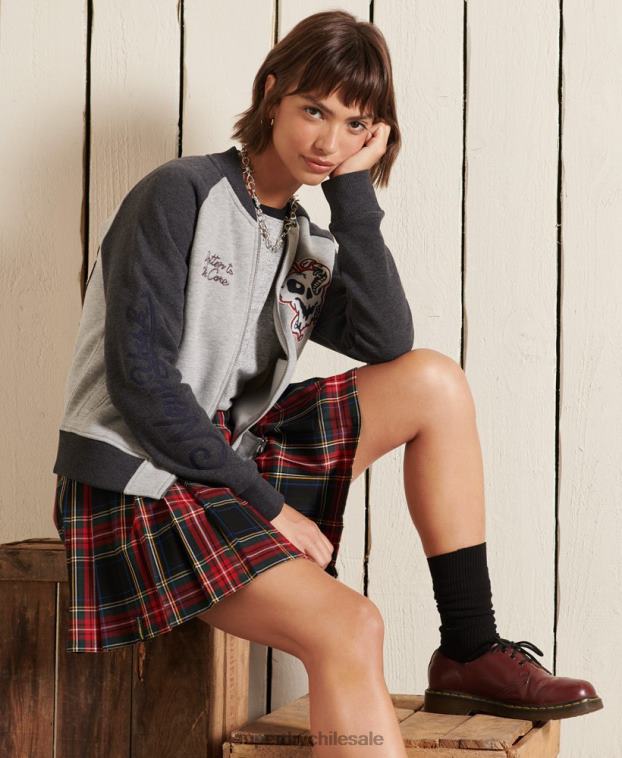 mujer Superdry gris chamarra bomber de punto con líneas cruzadas 2R68Z5839