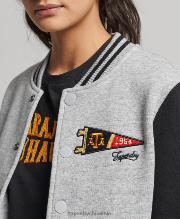 mujer Superdry gris chamarra de bombardero de jersey de béisbol universitario vintage 2R68Z3754