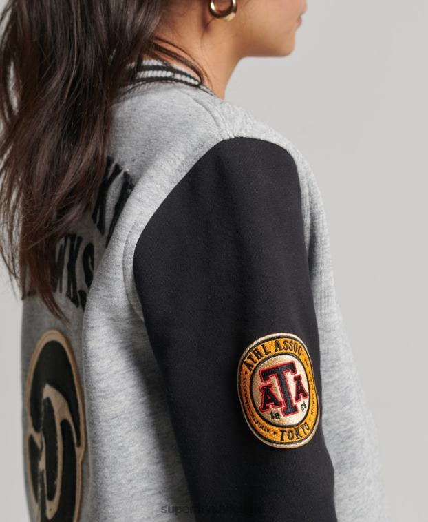 mujer Superdry gris chamarra de bombardero de jersey de béisbol universitario vintage 2R68Z3754