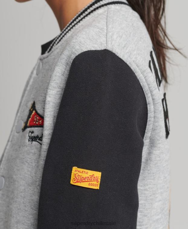 mujer Superdry gris chamarra de bombardero de jersey de béisbol universitario vintage 2R68Z3754