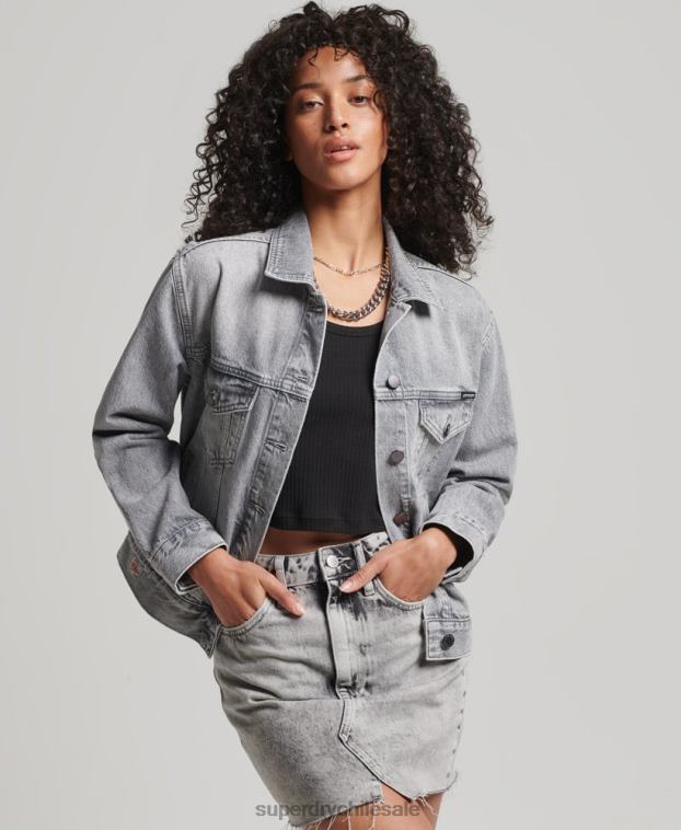 mujer Superdry gris chaqueta de camionero de novio 2R68Z5430