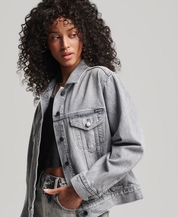 mujer Superdry gris chaqueta de camionero de novio 2R68Z5430