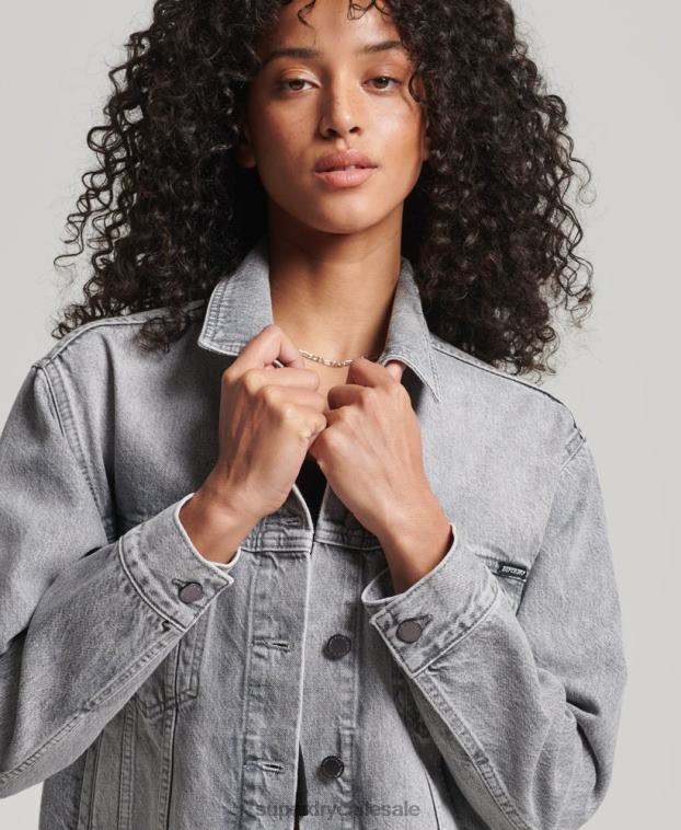 mujer Superdry gris chaqueta de camionero de novio 2R68Z5430